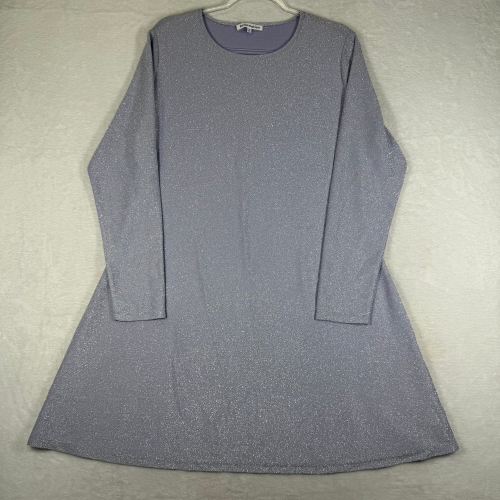 Reformation Lavender Silver Metallic Linen A-Line Mini Dress Plus 1X Long Sleeve